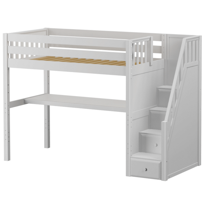 Maxtrix Twin High Loft Bed with Stairs + Desk (800 Lbs. Rating)