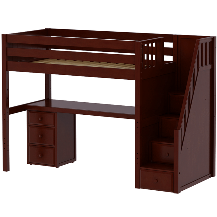 Maxtrix Twin High Loft Bed with Stairs + Desk (800 Lbs. Rating)