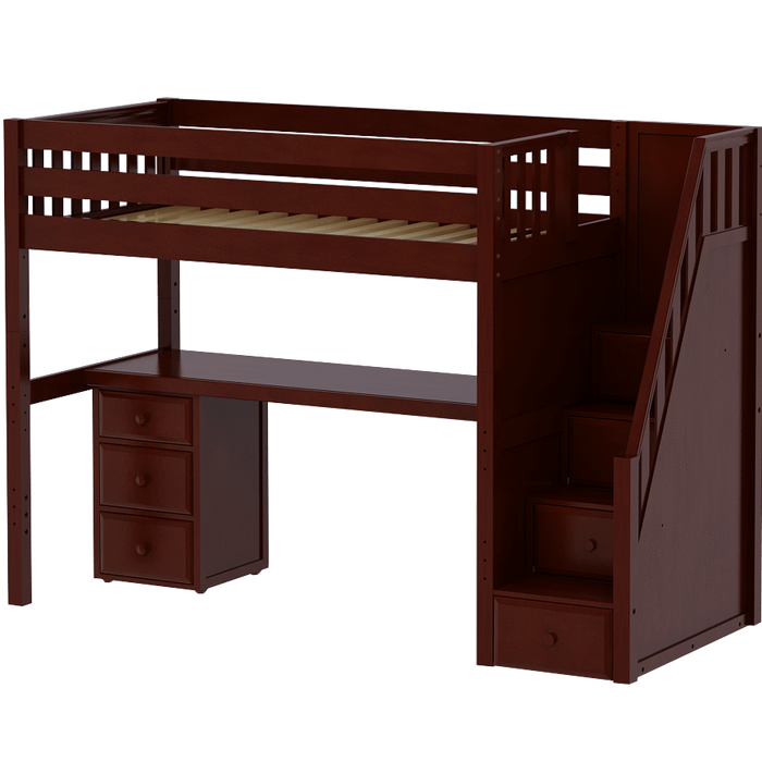 Maxtrix Twin High Loft Bed with Stairs + Desk (800 Lbs. Rating)