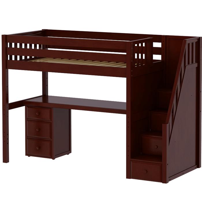 Maxtrix Twin XL High Loft Bed with Stairs + Desk (800 Lbs. Rating)