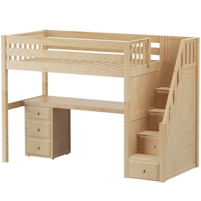 Maxtrix Twin XL High Loft Bed with Stairs + Desk (800 Lbs. Rating)
