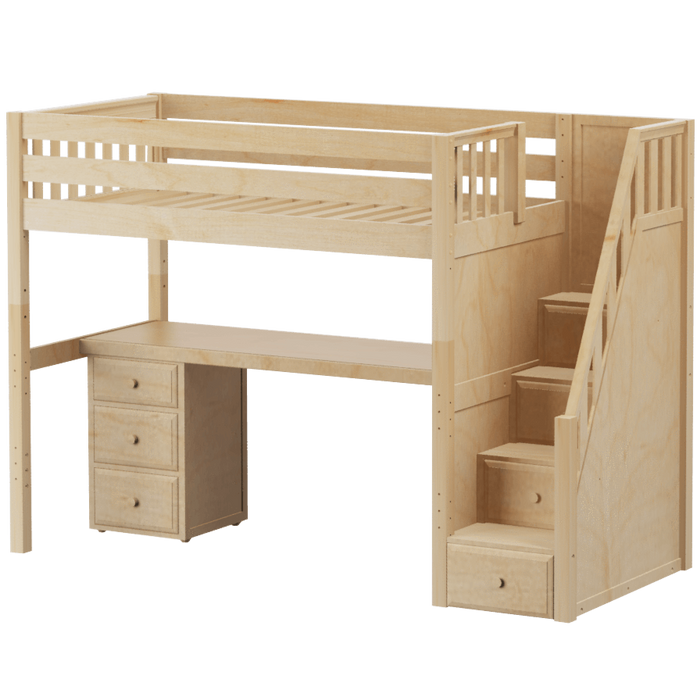 Maxtrix Twin High Loft Bed with Stairs + Desk (800 Lbs. Rating)