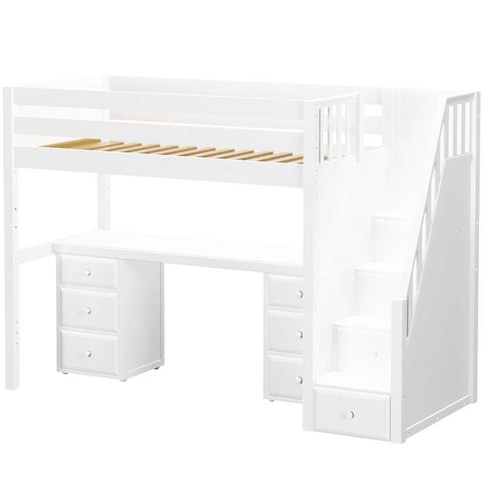Maxtrix Twin High Loft Bed with Stairs + Desk (800 Lbs. Rating)