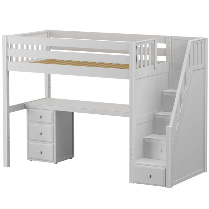 Maxtrix Twin XL High Loft Bed with Stairs + Desk (800 Lbs. Rating)