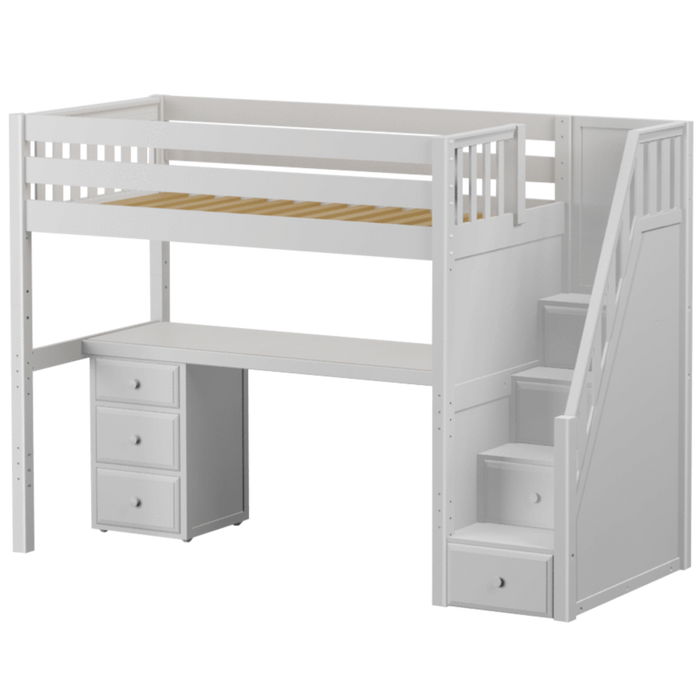 Maxtrix Twin High Loft Bed with Stairs + Desk (800 Lbs. Rating)