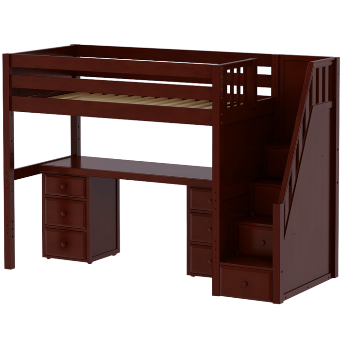 Maxtrix Twin High Loft Bed with Stairs + Desk (800 Lbs. Rating)