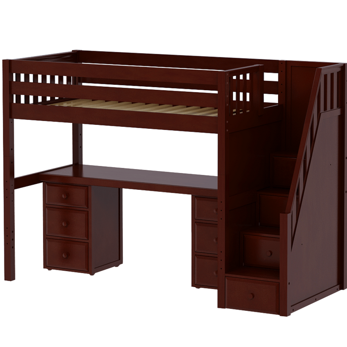 Maxtrix Twin XL High Loft Bed with Stairs + Desk (800 Lbs. Rating)