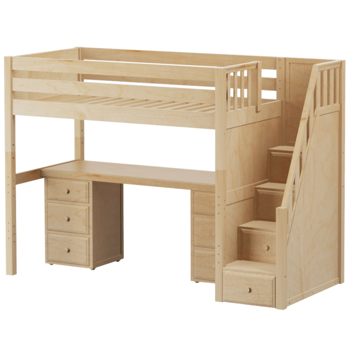 Maxtrix Twin High Loft Bed with Stairs + Desk (800 Lbs. Rating)