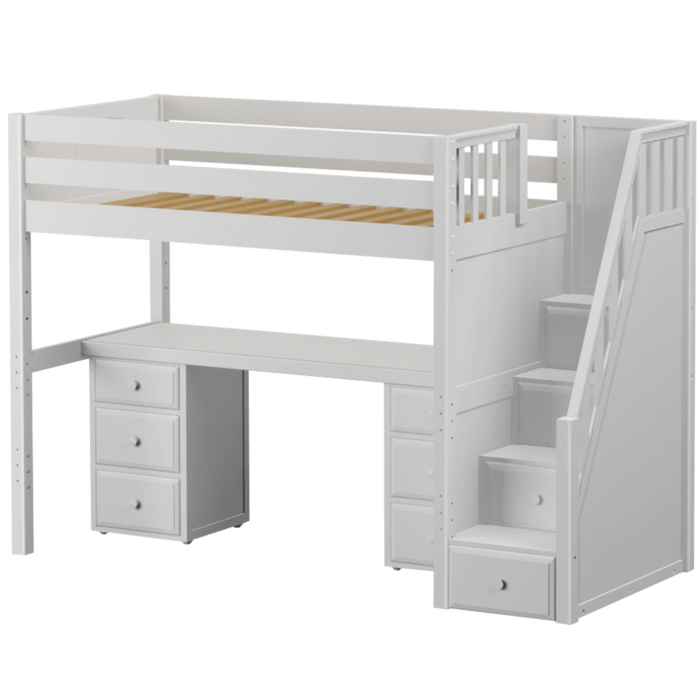 Maxtrix Twin High Loft Bed with Stairs + Desk (800 Lbs. Rating)