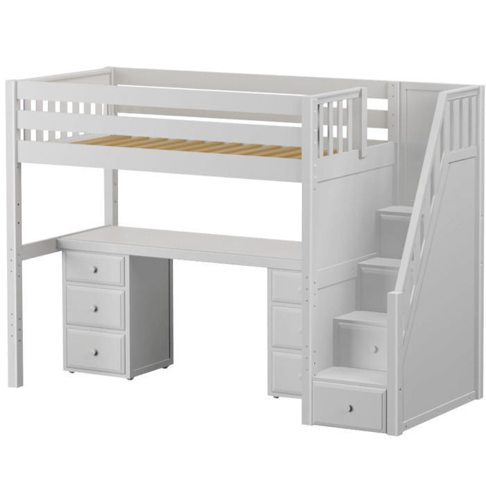 Maxtrix Twin XL High Loft Bed with Stairs + Desk (800 Lbs. Rating)