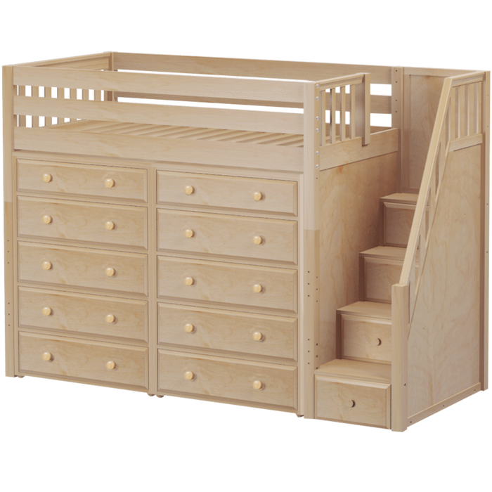 Maxtrix Twin High Loft Bed with Stairs + Storage (800 Lbs. Rating)