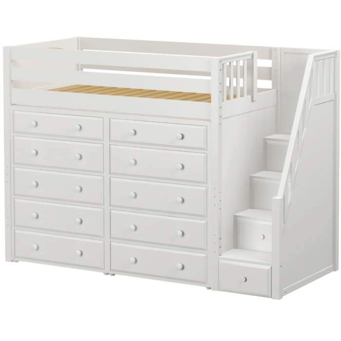 Maxtrix Twin High Loft Bed with Stairs + Storage (800 Lbs. Rating)