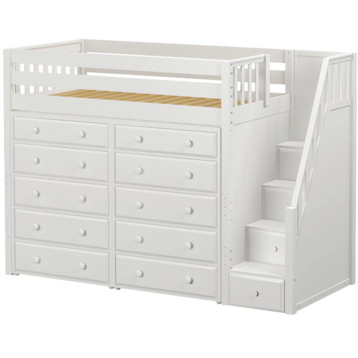 Maxtrix Twin High Loft Bed with Stairs + Storage (800 Lbs. Rating)