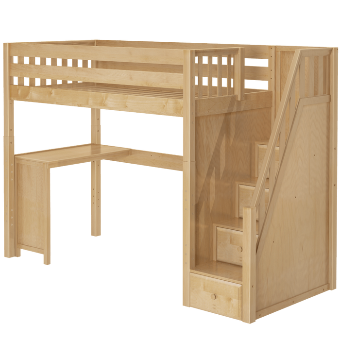 Maxtrix Twin XL High Loft Bed with Stairs + Corner Desk (800 Lbs. Rating)