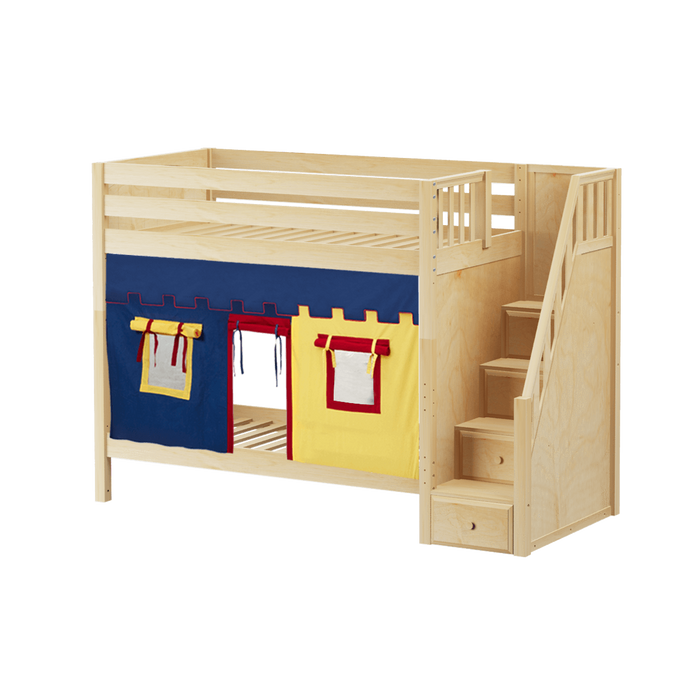 Maxtrix Twin High Bunk Bed with Stairs + Curtain (800 Lbs. Rating)