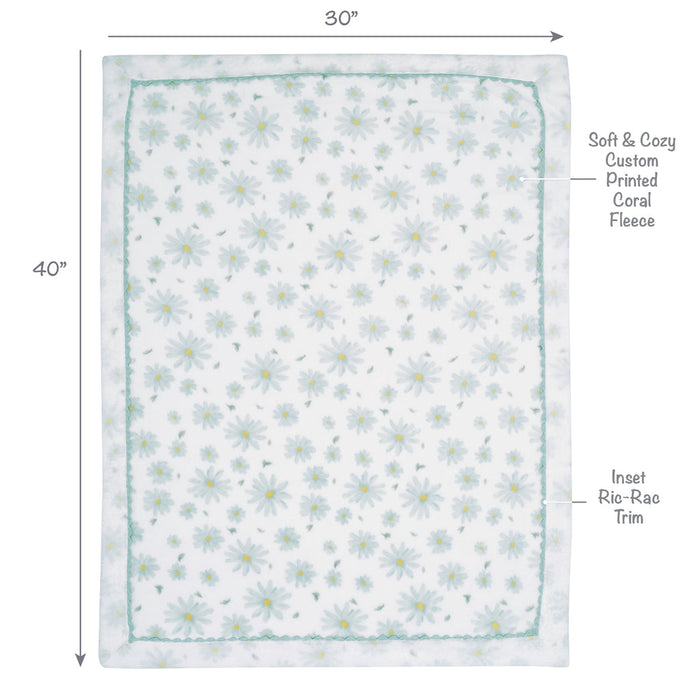 Lambs & Ivy Sweet Daisy White/Blue Floral Soft Luxury Fleece Baby Blanket  FREE SHIPPING