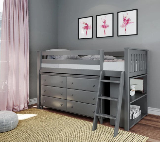 Jackpot Deluxe Twin Storage Loft Bed with Dresser and Bookcase