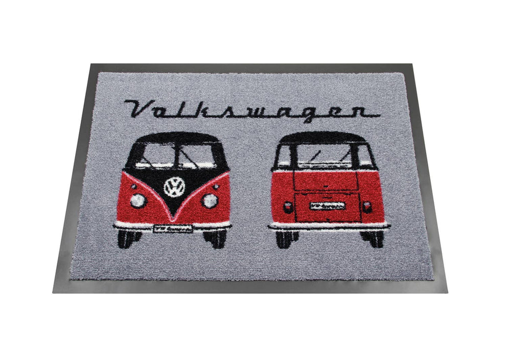 VW T1 Bus Home Camper Doormat 70x50cm - Front & Back/BK& RD