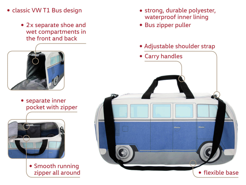 VW Bus Sport Workout Yoga Weekender Travel Bag - BL/BG (L)