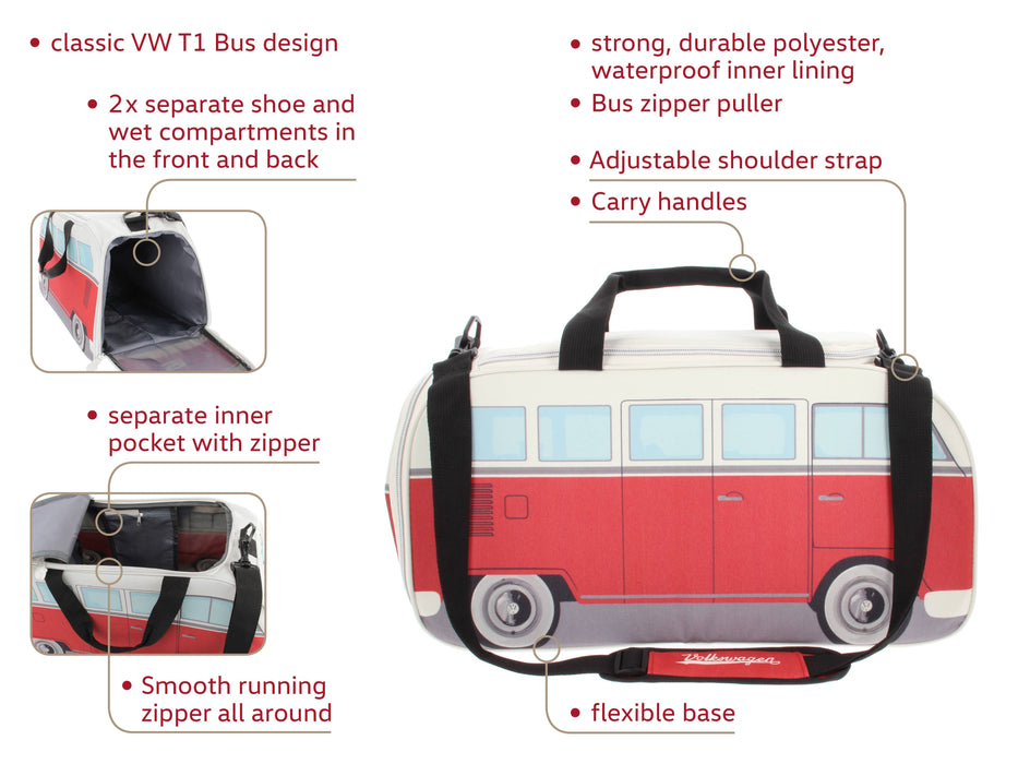 VW Bus Gym Workout Yoga Weekender Travel Bag - RD/BG (S)