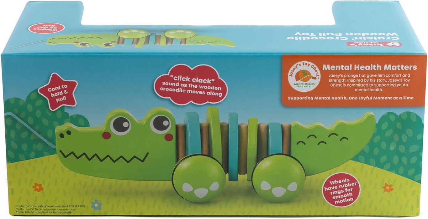 Jasey's Toy Chest Cruisin' Crocodile Wooden Pull Toy | Pull-Along Crocodile with Wiggly Zig-Zag Body, Chunky Wooden Wheels with Rubber Tread | for Toddlers Ages 12+ Months