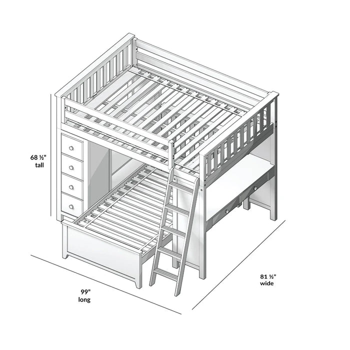 Jackpot Deluxe Full over Twin L-Shape Bunk with Desk + Storage