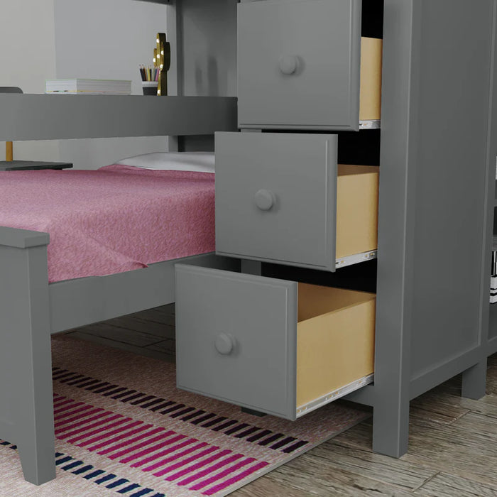 Jackpot Deluxe Full over Twin L-Shape Bunk with Desk + Storage