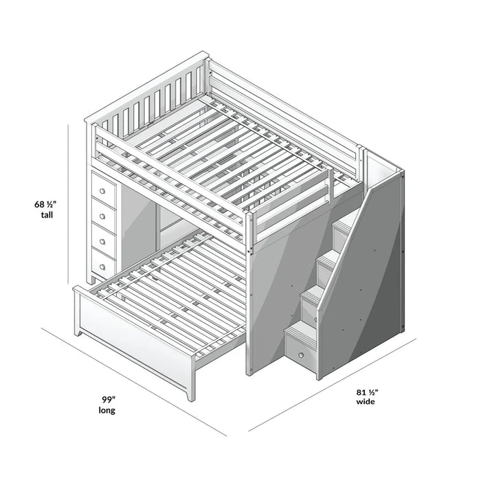 Jackpot Deluxe Full over Full L-shape Bunk with Staircase + Storage