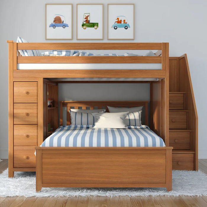 Jackpot Deluxe Full over Full L-shape Bunk with Staircase + Storage