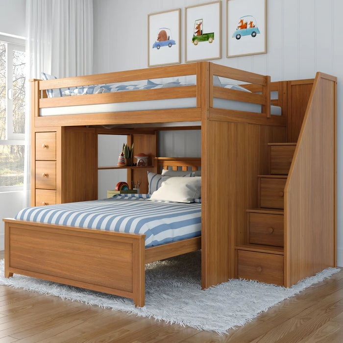 Jackpot Deluxe Full over Full L-shape Bunk with Staircase + Storage