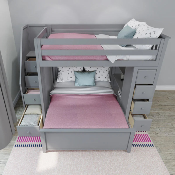 Jackpot Deluxe Full over Full L-shape Bunk with Staircase + Storage
