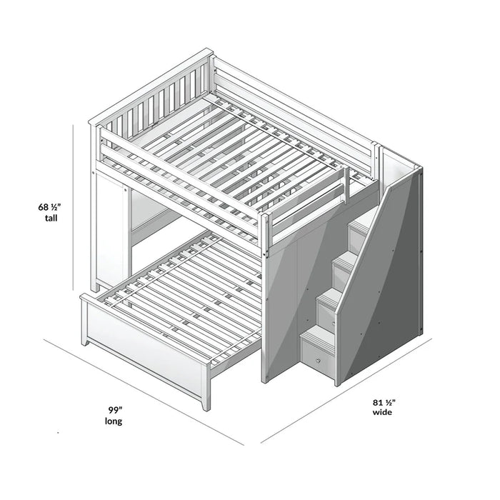 Jackpot Deluxe Full over Full L-Shape Bunk with Staircase + Desk
