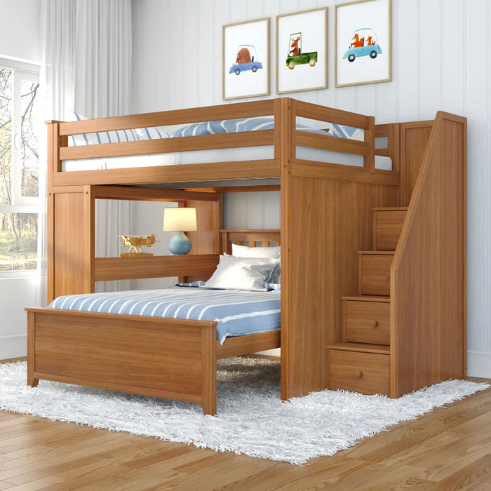 Jackpot Deluxe Full over Full L-Shape Bunk with Staircase + Desk