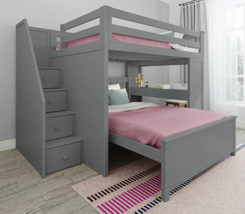 Jackpot Deluxe Full over Full L-Shape Bunk with Staircase + Desk