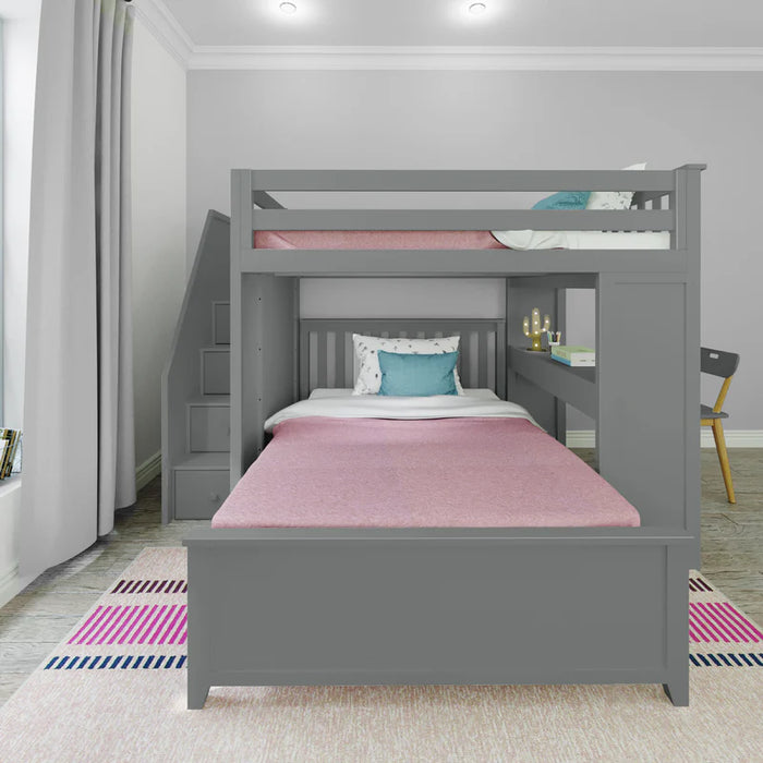 Jackpot Deluxe Full over Full L-Shape Bunk with Staircase + Desk