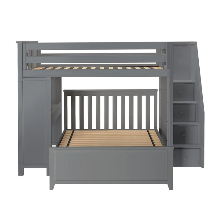 Jackpot Deluxe Full over Full L-Shape Bunk with Staircase + Desk