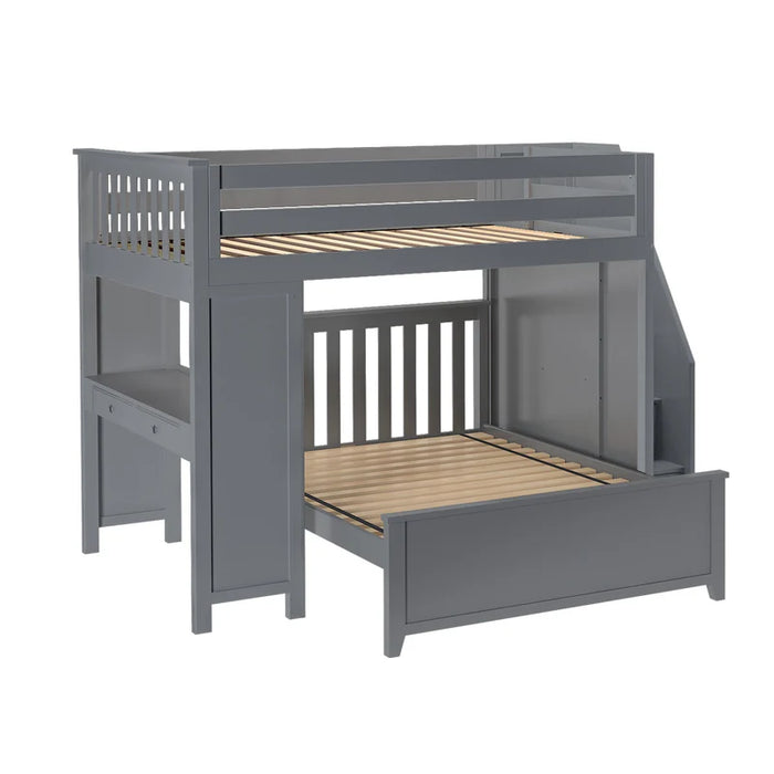 Jackpot Deluxe Full over Full L-Shape Bunk with Staircase + Desk