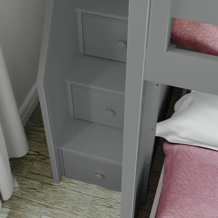 Jackpot Deluxe Full over Full L-Shape Bunk with Staircase + Desk