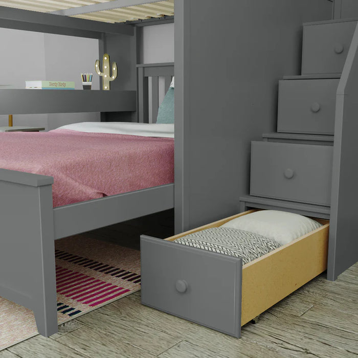 Jackpot Deluxe Full over Full L-Shape Bunk with Staircase + Desk