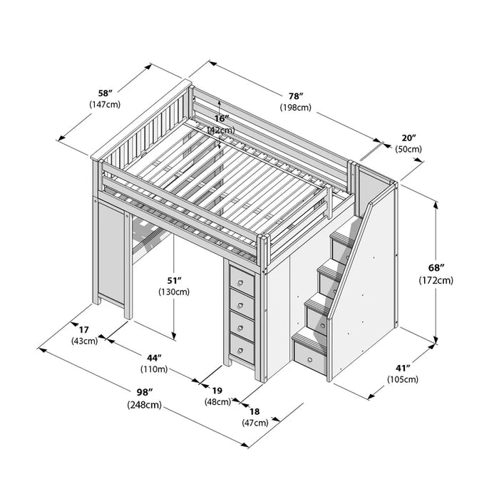 Jackpot Deluxe Full Size Loft with Staircase + Desk + Storage