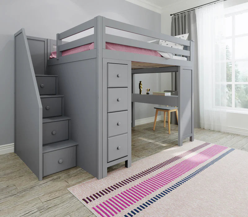 Jackpot Deluxe Full Size Loft with Staircase + Desk + Storage