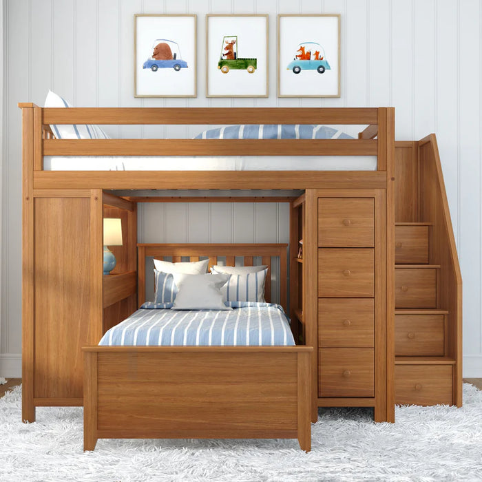 Jackpot Deluxe Full over Twin L-Shape Bunk with Staircase + Desk + Storage