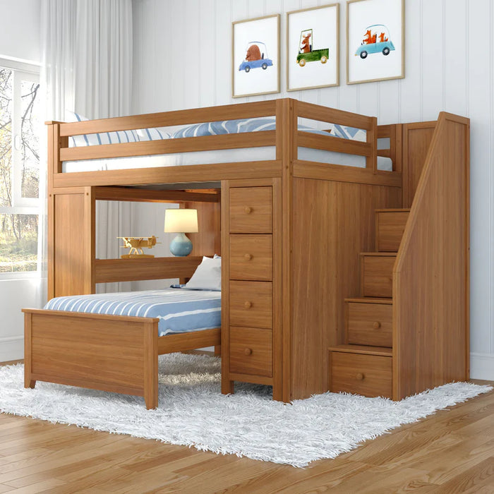 Jackpot Deluxe Full over Twin L-Shape Bunk with Staircase + Desk + Storage