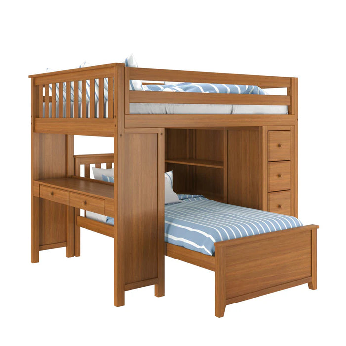 Jackpot Deluxe Full over Twin L-Shape Bunk with Staircase + Desk + Storage
