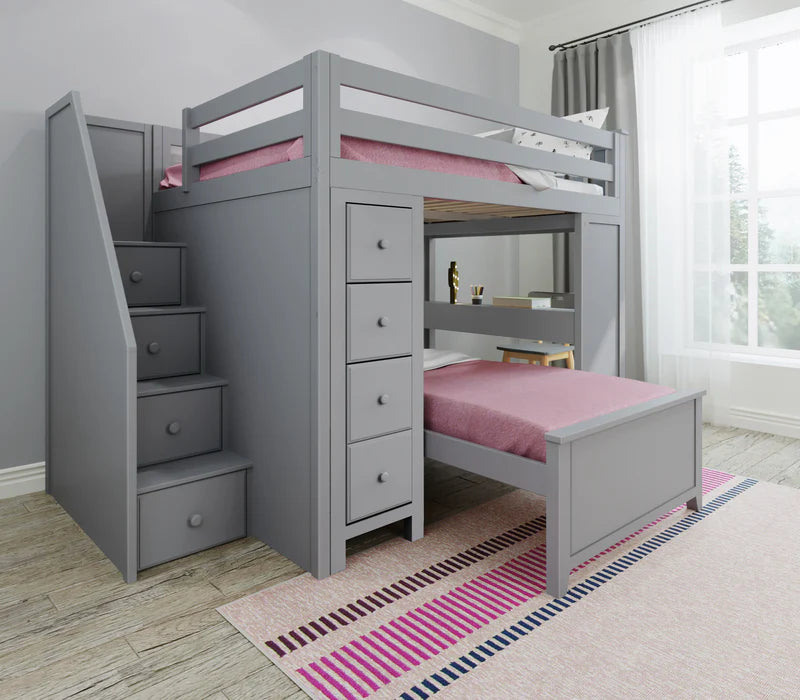Jackpot Deluxe Full over Twin L-Shape Bunk with Staircase + Desk + Storage