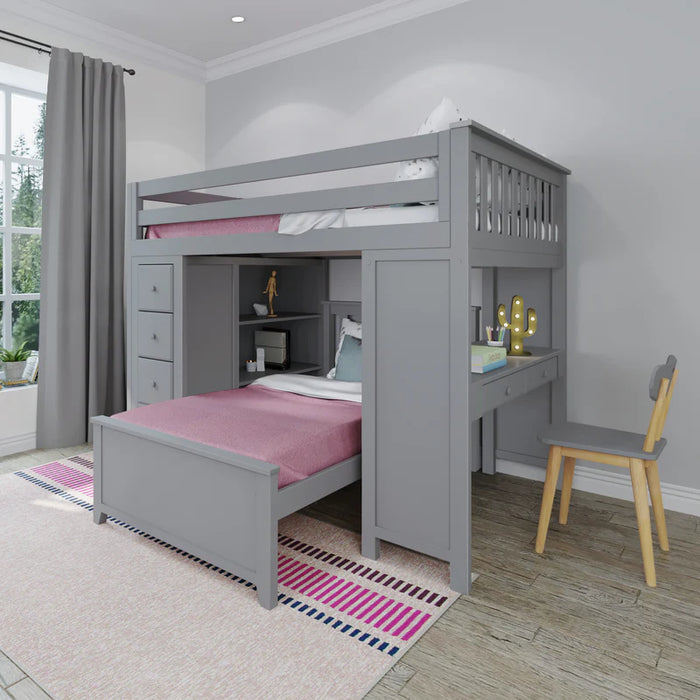 Jackpot Deluxe Full over Twin L-Shape Bunk with Staircase + Desk + Storage