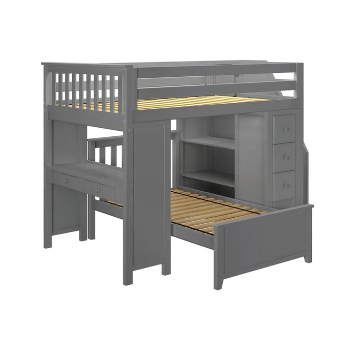 Jackpot Deluxe Full over Twin L-Shape Bunk with Staircase + Desk + Storage