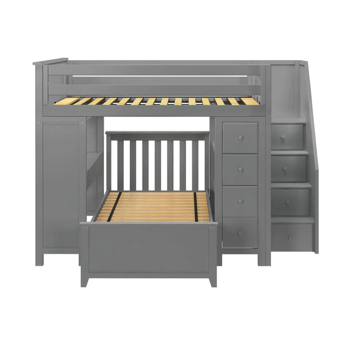 Jackpot Deluxe Full over Twin L-Shape Bunk with Staircase + Desk + Storage