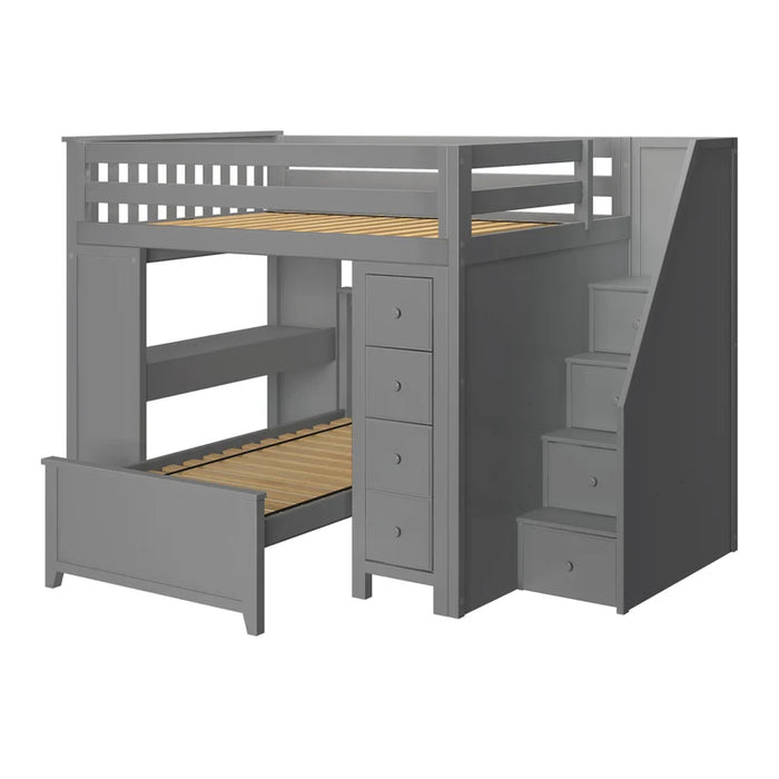 Jackpot Deluxe Full over Twin L-Shape Bunk with Staircase + Desk + Storage