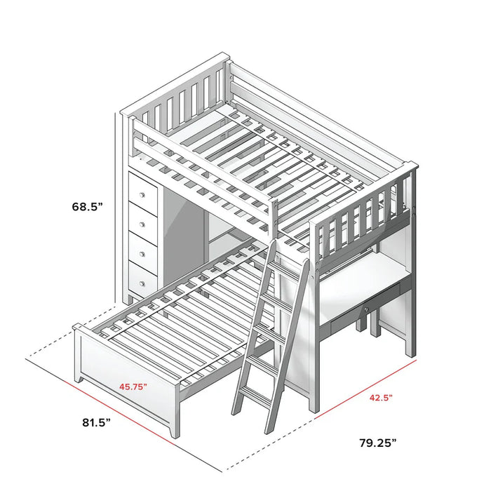 Jackpot Deluxe Loft Bed Storage Study + Twin Bed